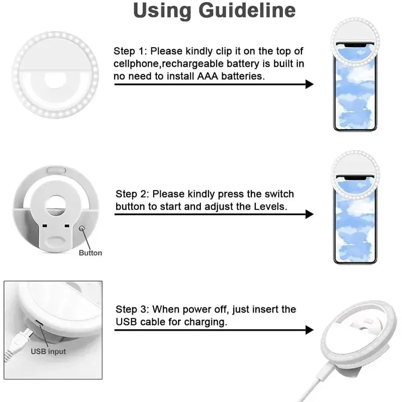 USB Rechargeable LED Selfie Ring Light with Phone Clip LED Selfie Ring Light Richie's