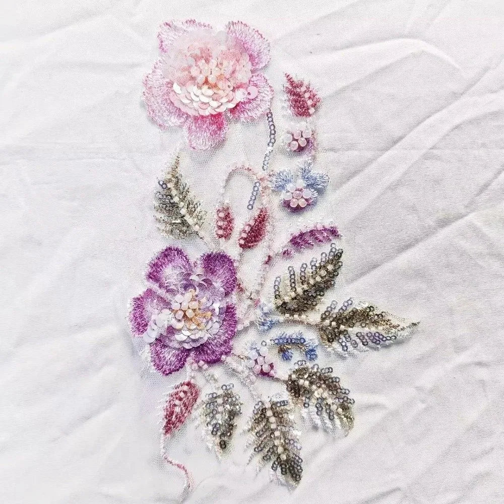 Beaded Sequin Flower Lace Applique Sew-On Patch for Wedding Dress Lace Applique Patch Richie's 3