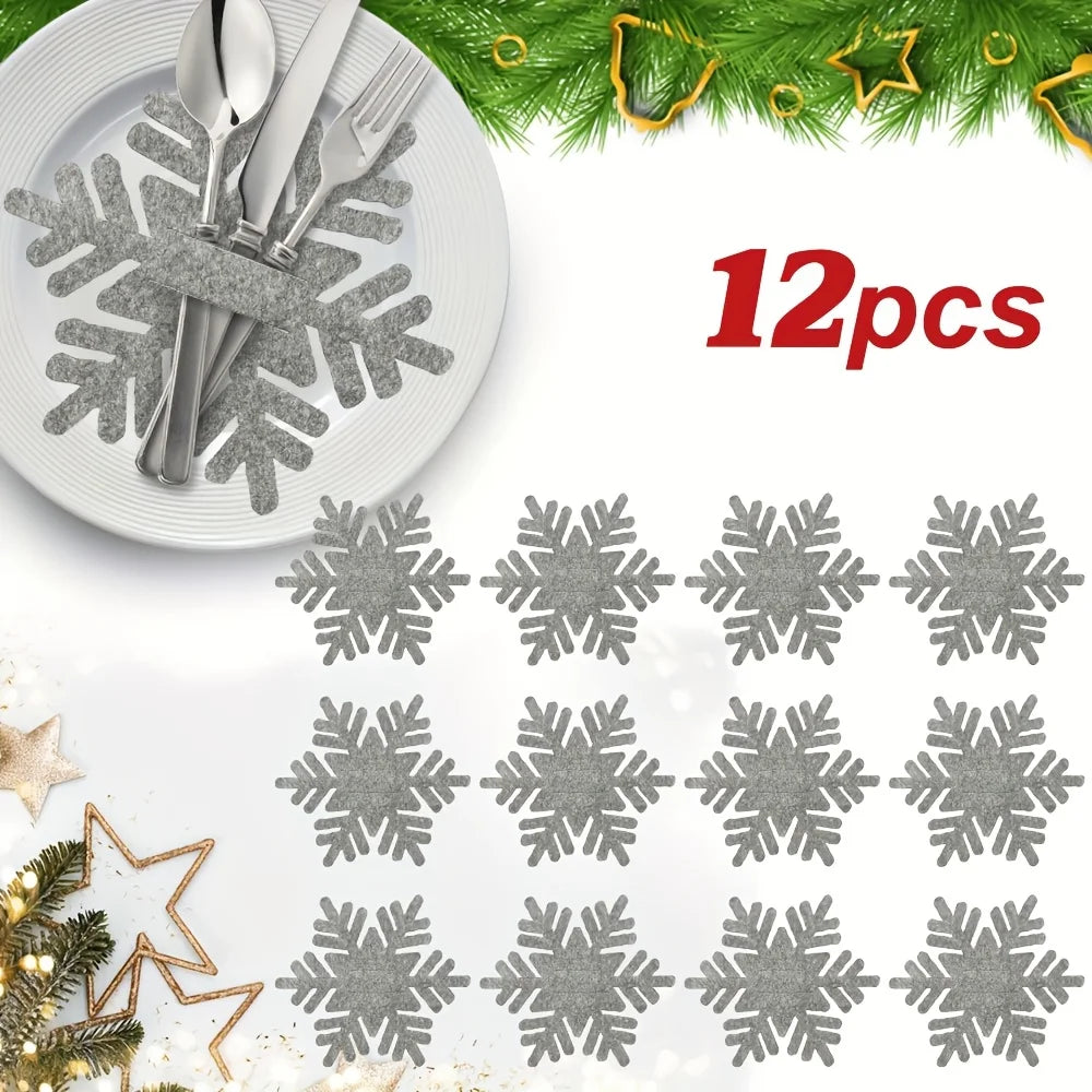 Felt Snowflake Christmas Utensil Holders | Holiday Table Decor Holiday Table Decor Richie's Gray-12pcs