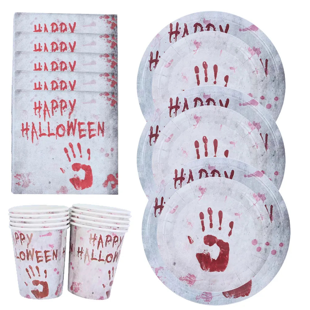Halloween Disposable Dinnerware Set – Paper Plates, Cups & Napkins Disposable Party Tableware Richie's