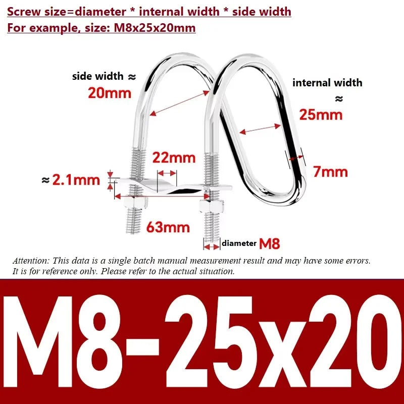 M6 M8 304 Stainless Steel Double U-Bolt Cross Pipe Clamp Set Pipe Clamp Set Richie's