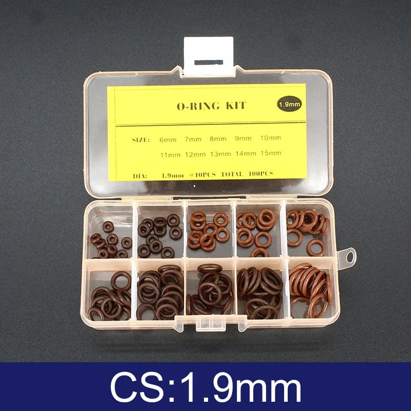 FKM O-Ring Kit 100pcs Fluorine Rubber Gasket Seal Assortment O-Ring Seal Kit Richie's One Box CS 1.9mm