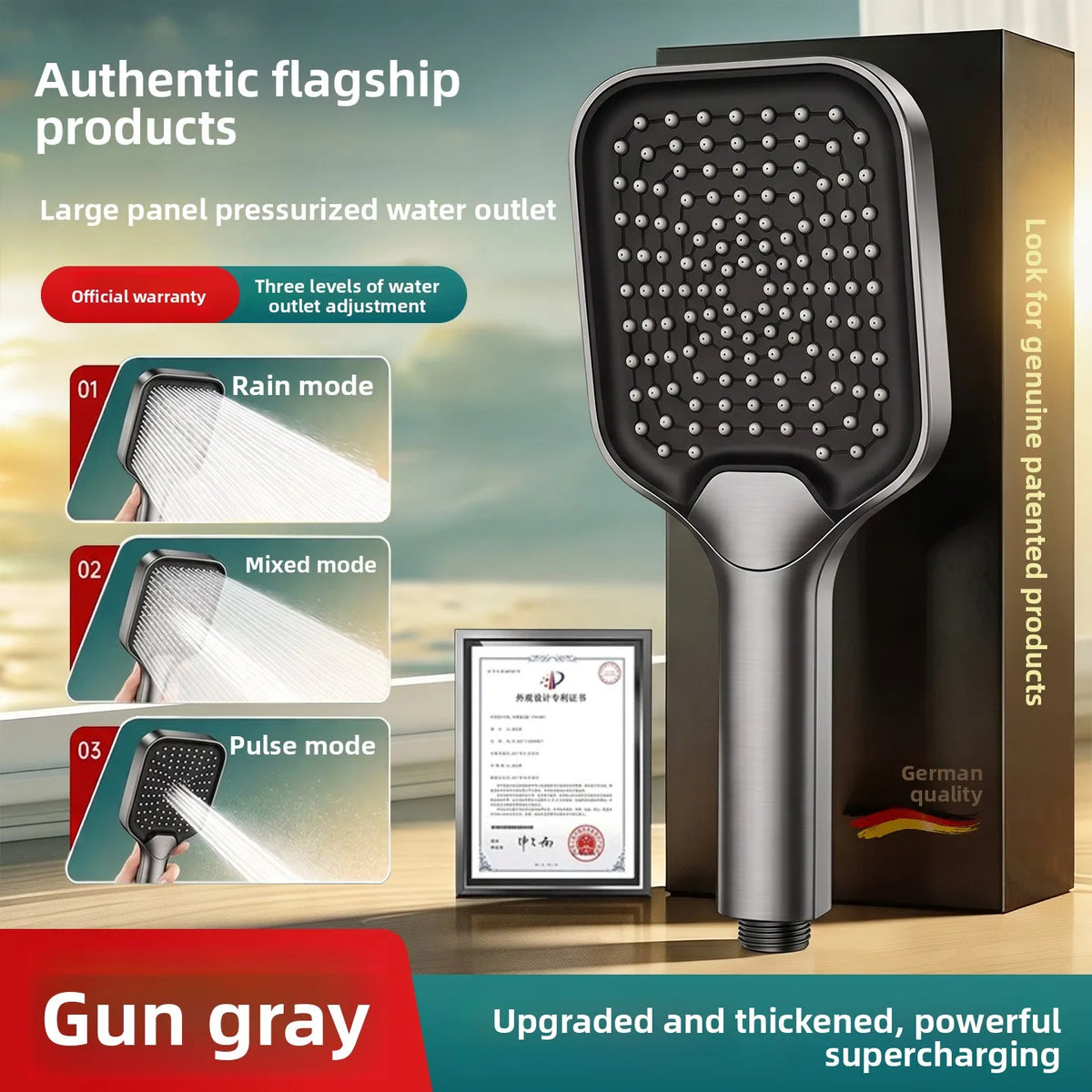 Pressurized Shower Head Set – High-Flow ABS Bathroom Kit Pressurized Shower Set Richie's Gun gray
