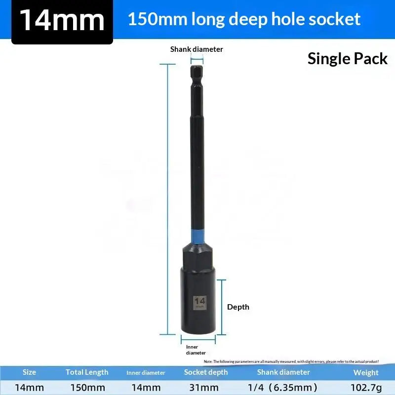 150mm Hex Nut Driver Extension Sleeve 6–14mm Socket Adapter Socket Wrench Adapter Richie's A5