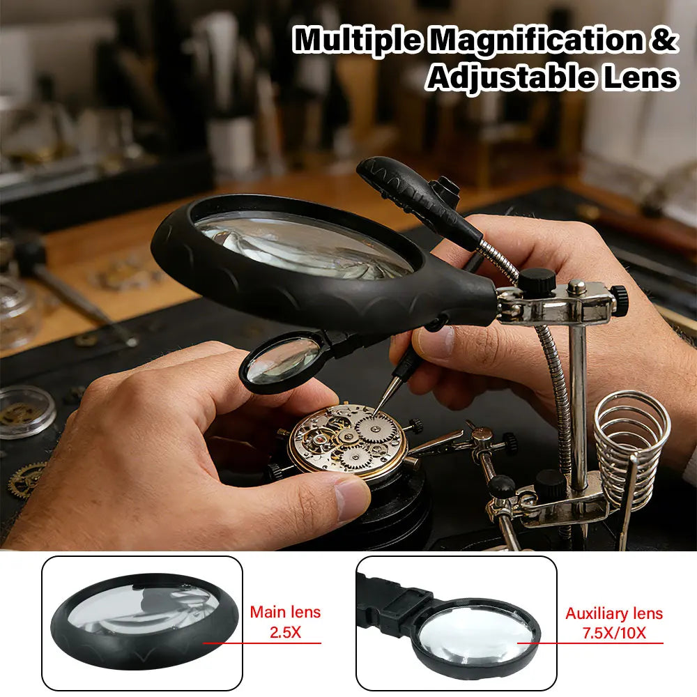 10X Magnifying Soldering Station – 5 LED Lights & 2 Clamps Soldering Magnifier Station Richie's