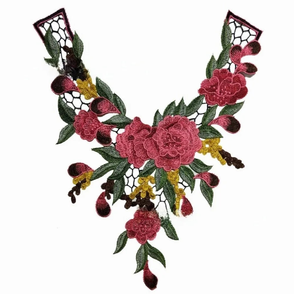 3D Floral Lace Collar Applique – Detachable Embroidered Patch Collar Applique Patch Richie's Red