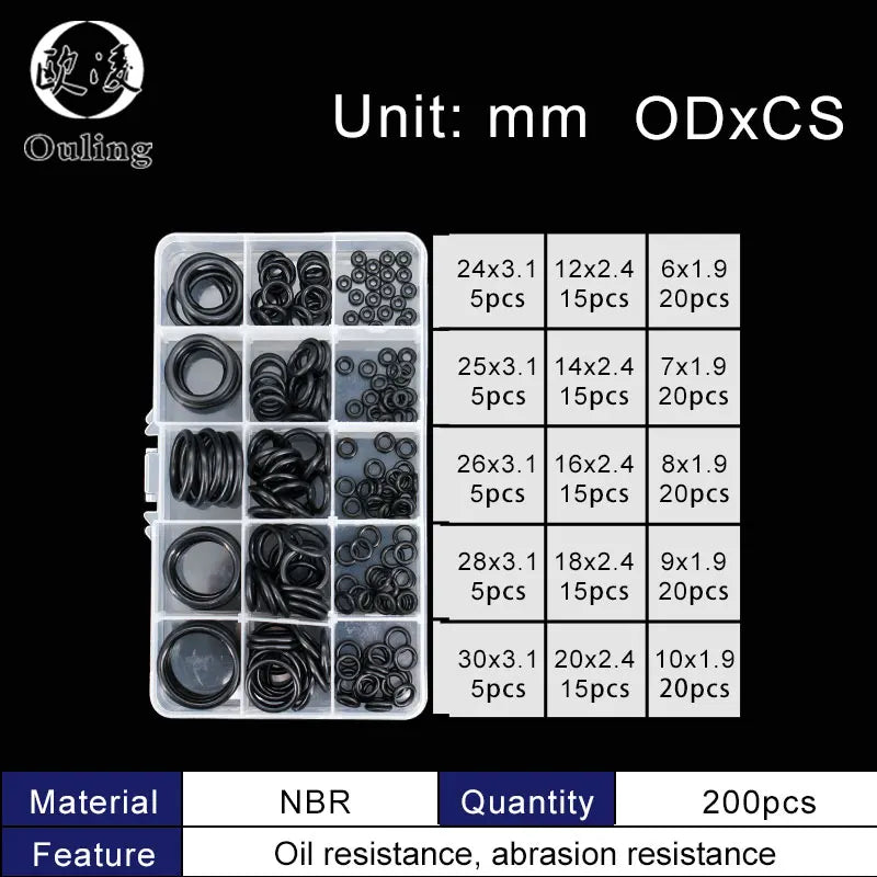 NBR Nitrile O-Ring Assortment Kit – Oil & Water Resistant Gaskets O-Ring Gasket Kit Richie's black nitrile-BNB200