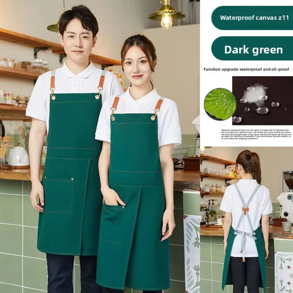 Waterproof Canvas Sleeveless Apron – Kitchen & Cafe Work Canvas Work Apron Richie's Dark Green