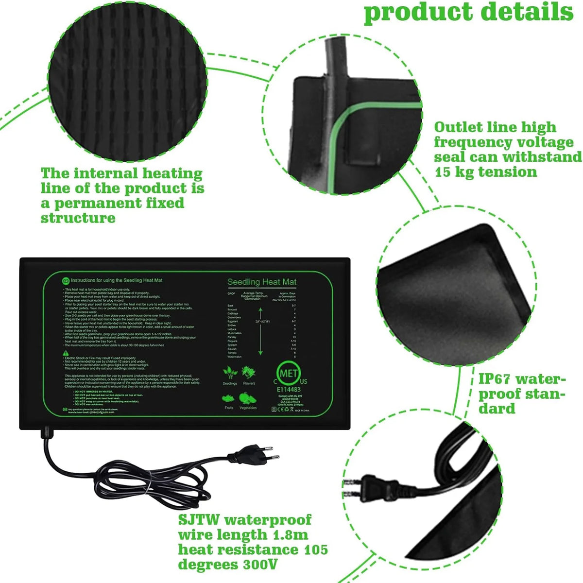 Seedling Heat Mat 110V/220V Waterproof Germination Heating Pad Seedling Heat Mat Richie's
