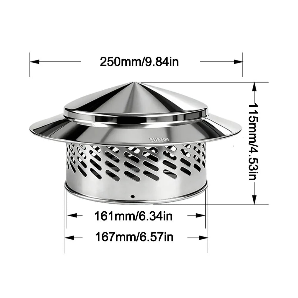 Stainless Steel Chimney Cap 80–200mm Rainproof Vent Cover Chimney Vent Cap Richie's 160