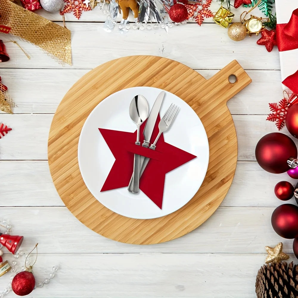 12pcs Christmas Star Felt Table Mats & Cutlery Bag Set Christmas Table Mats Richie's
