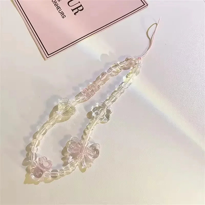 Korean Pink Bear Butterfly Phone Strap Lanyard Keychain Charm Phone Strap Keychain Richie's 1PCS