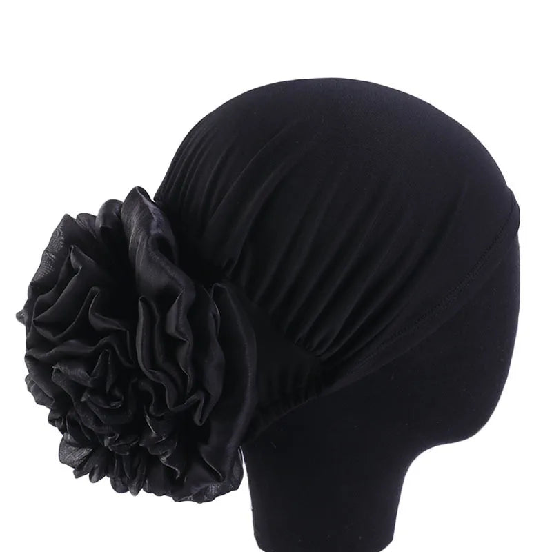 Women's Ruffle Flower Turban Hat – Headscarf & Sleep Cap Women's Turban Hat Richie's Black