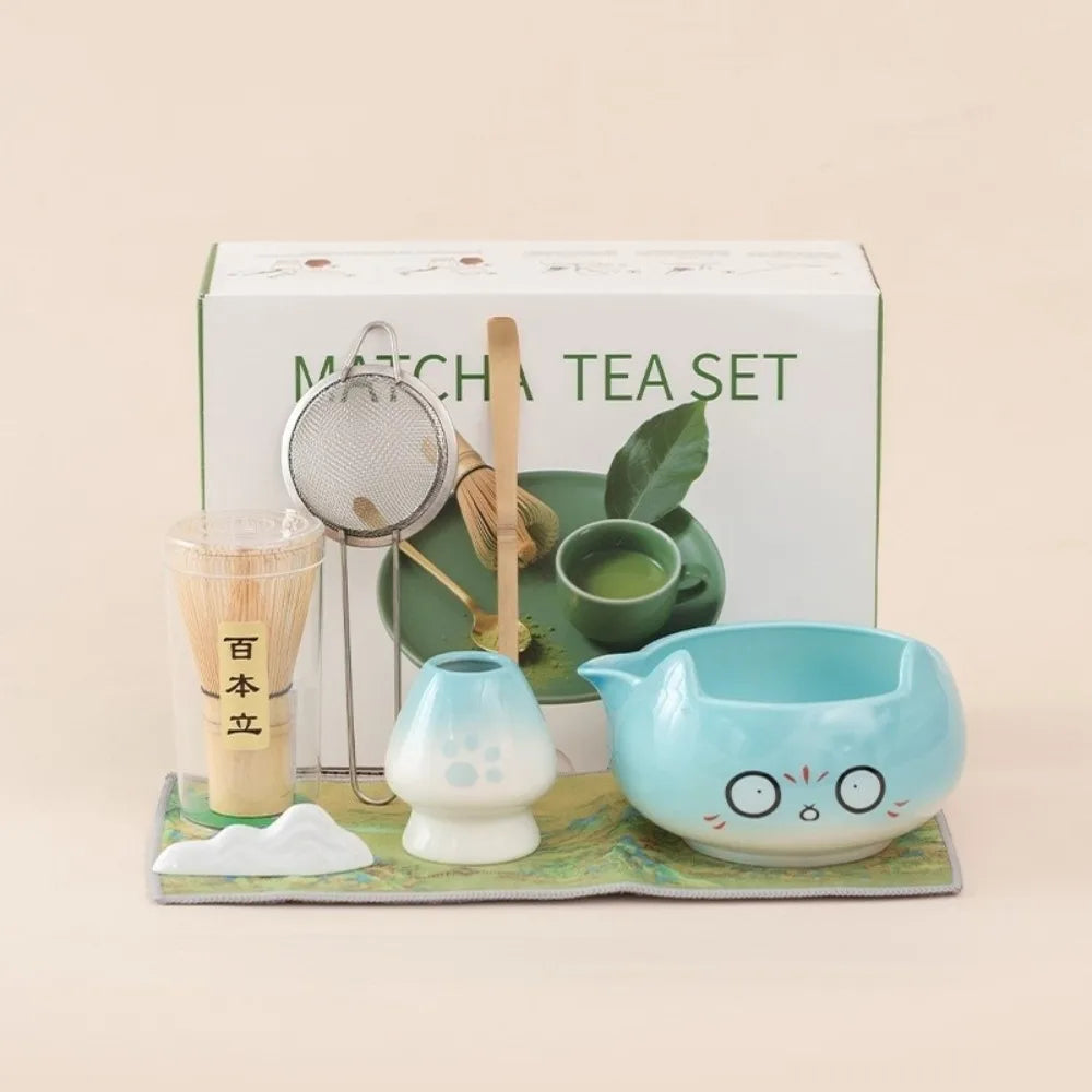 Japanese Matcha Tea Set – Ceramic Bowl & Whisk Gift Box 2/5/7pcs Matcha Tea Set Richie's 7pcs blue