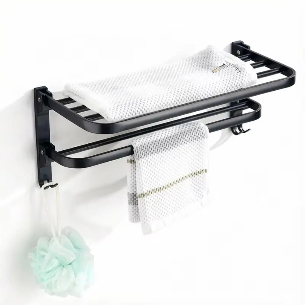 Foldable Aluminum Towel Rack Wall Mount Matte Black Rustproof Wall Towel Rack Richie's