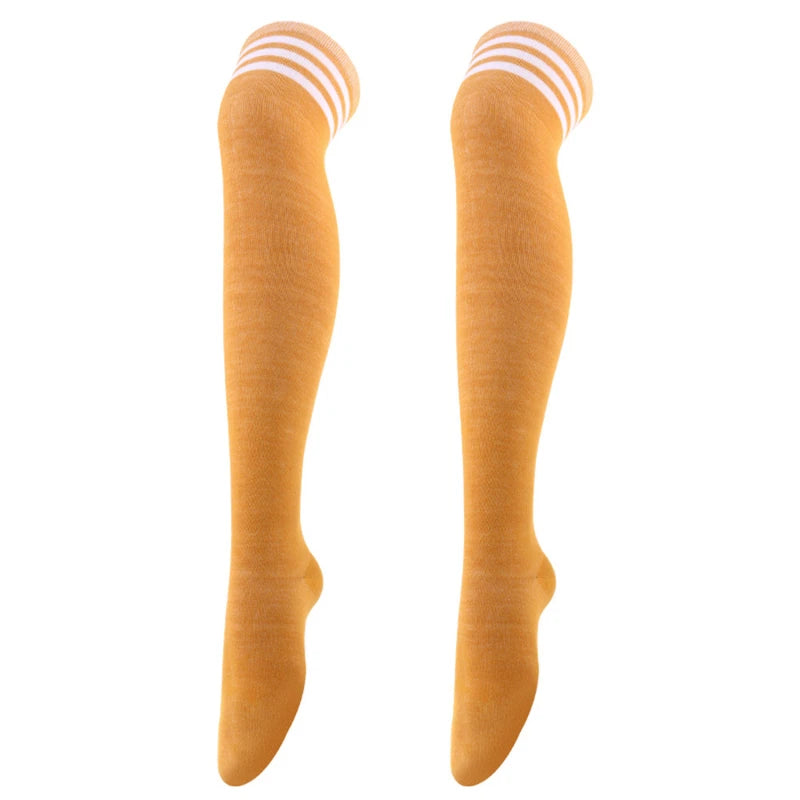 Women's Striped Thigh High Socks | Over-Knee Academic Style Thigh High Socks Richie's Ginger white line One Size