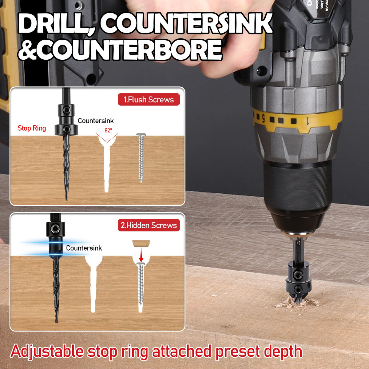 Tapered Countersink Drill Bit Set – S2 Steel Wood Plug Cutter Countersink Drill Set Richie's