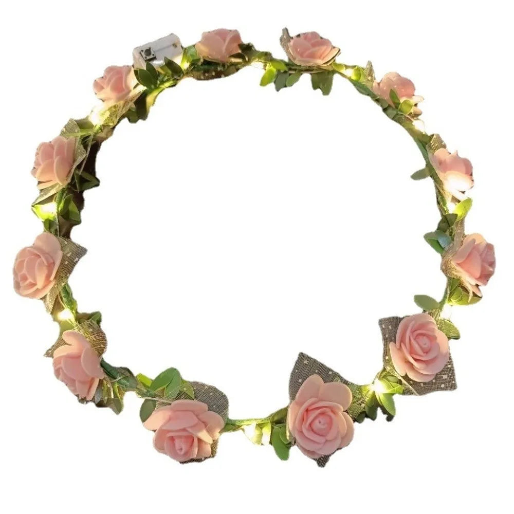 LED Rose Flower Wreath Headband – Light-Up Floral Garland Crown LED Floral Headband Richie's