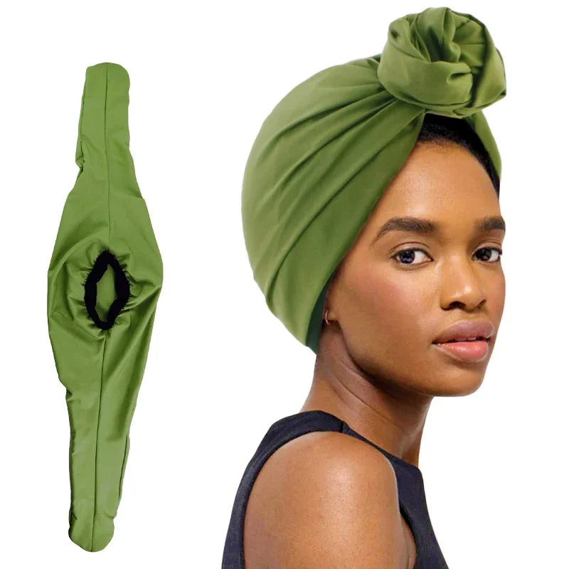 Women's Cotton Turban Head Wrap – Retro Boho Beanie Cap Turban Head Wrap Richie's army green