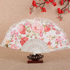 Elegant Foldable Lace Hand Fan – Floral Vintage Dance Party Decorative Hand Fan Richie's White