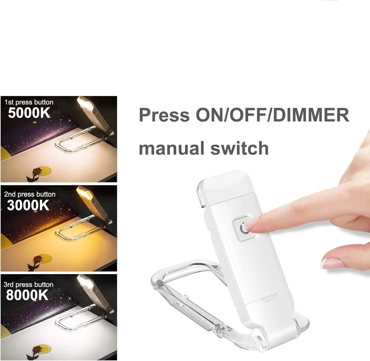 KEBINCPLED LED Clip-On Book Light USB Rechargeable 200mAh LED Book Light Richie's