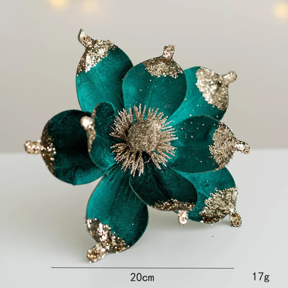 Christmas Artificial Glitter Flowers 20cm Xmas Tree Ornaments Christmas Tree Ornament Richie's Green
