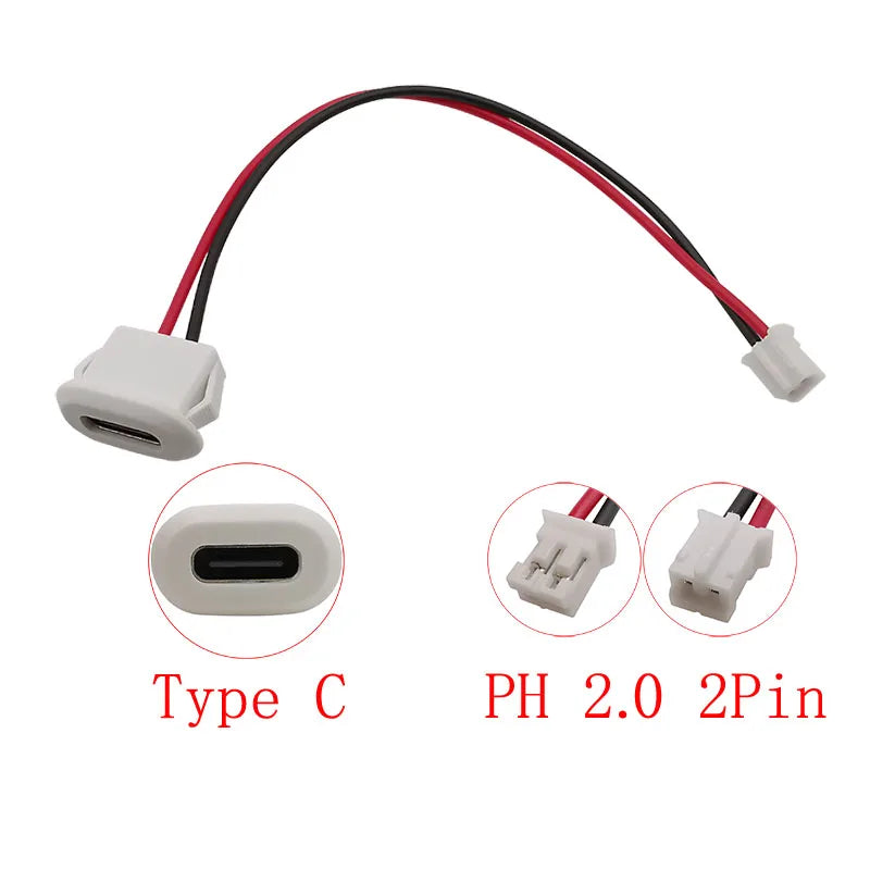 5Pcs USB Type-C Female to JST PH 2.0mm 2-Pin Wire Connectors Wire Cable Connector Richie's White