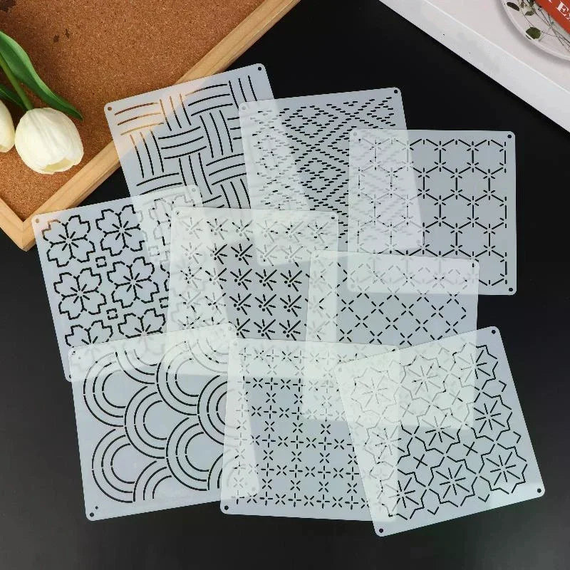 Sashiko Embroidery Stencils 9/32Pcs Reusable Geometric Templates Embroidery Stencil Set Richie's