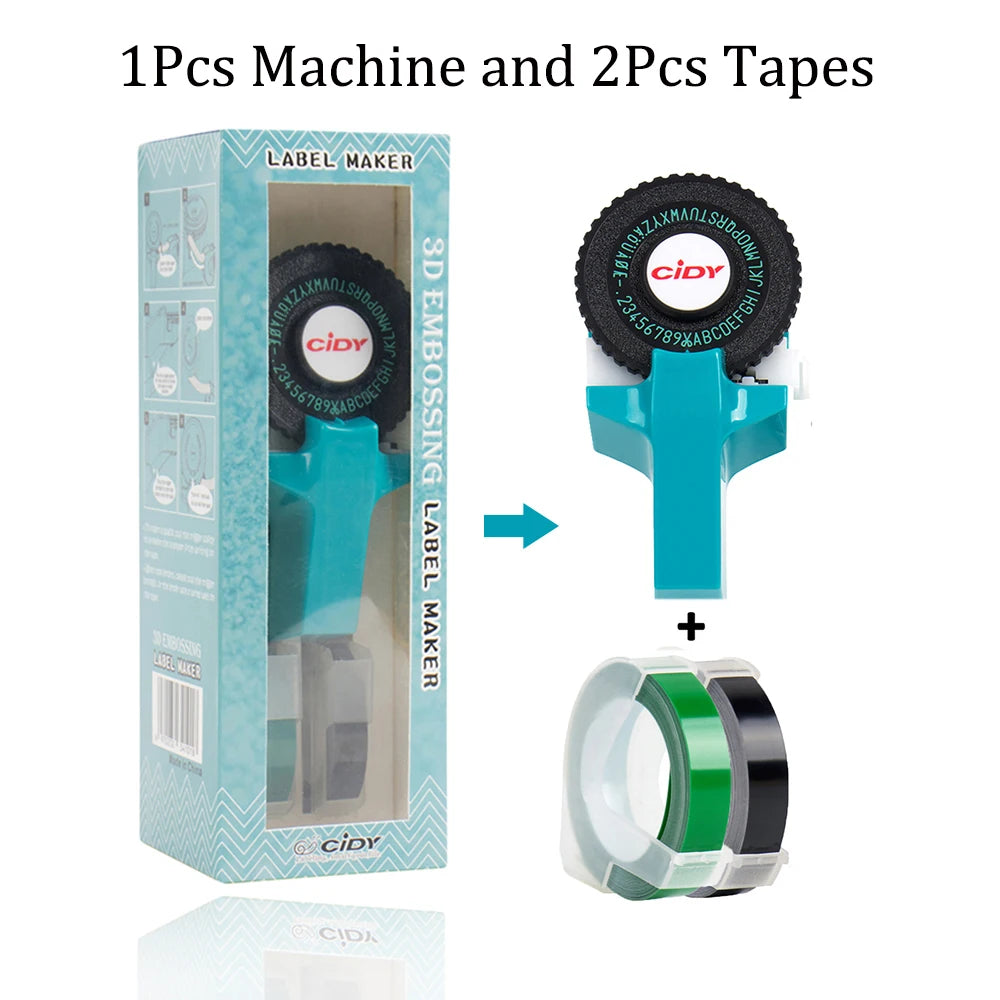 Handheld 3D Embossing Label Maker Manual Typewriter + 2 Tape Rolls Embossing Label Maker Richie's Blue Label Maker 9mm