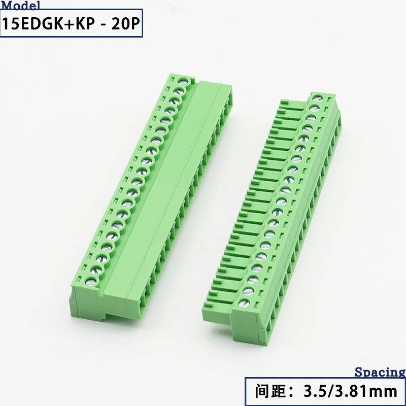 15EDGK PCB Screw Terminal Block 2–24 Pin Plug-In Connector Set PCB Terminal Block Richie's 20P 3.81MM 1 Set