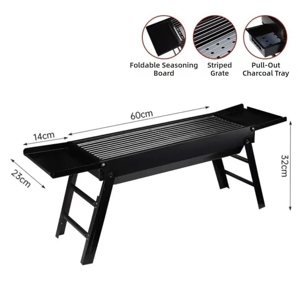 Folding Charcoal BBQ Grill with Side Trays – Portable Tabletop Charcoal BBQ Grill Richie's B