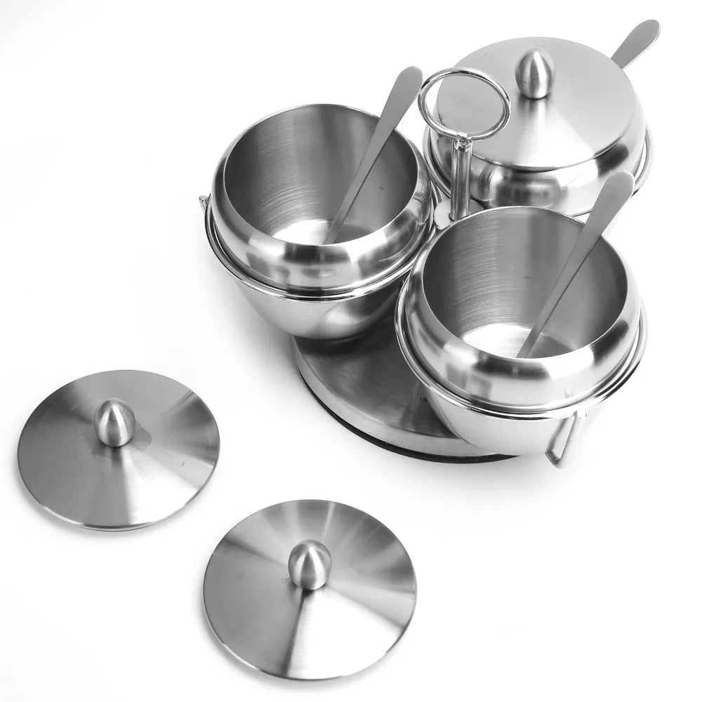 304 Stainless Steel Seasoning Pot Set | Rotating Rack & Spoons Seasoning Pot Set Richie's