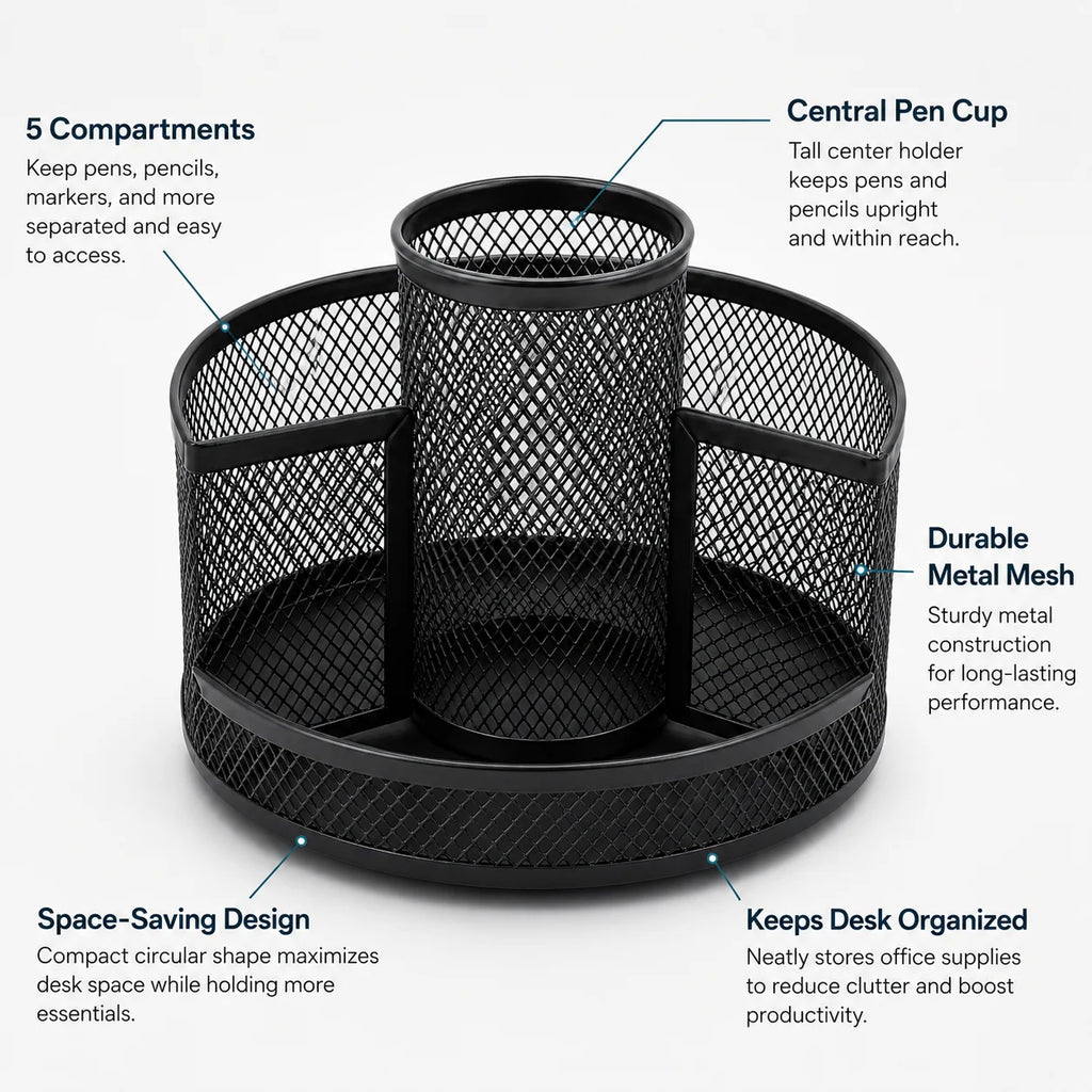 360° Rotating Mesh Desktop Organizer | Metal Pen Holder Desktop Organizer Richie's