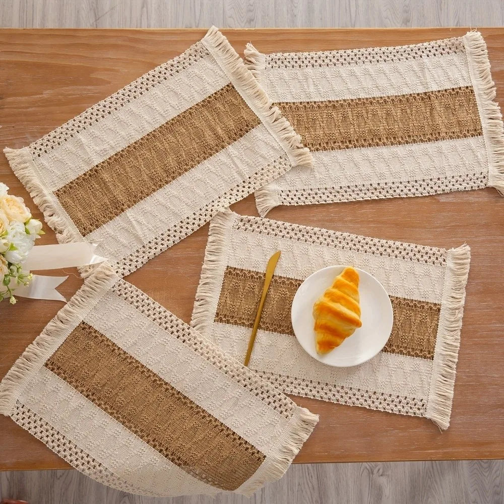 4-Pack Boho Burlap Placemats with Tassels | Heat Resistant Linen Table Placemats Richie's