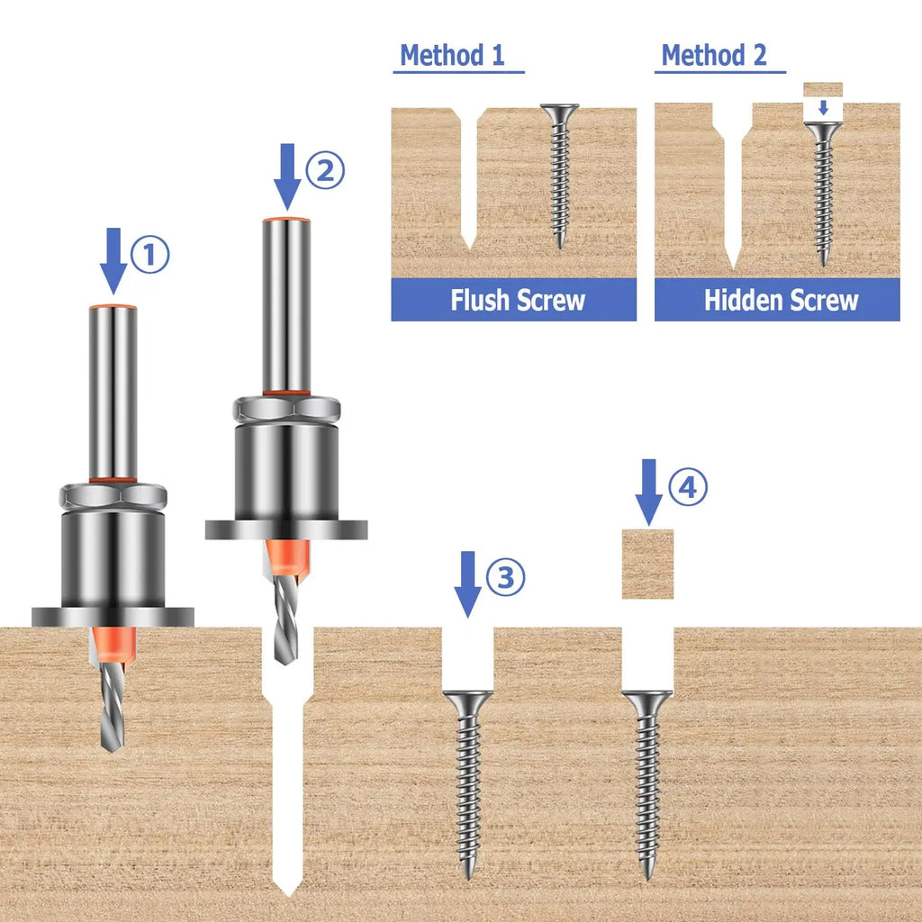 5-Piece Countersink Drill Bit Set with Depth Stop | 8mm Shank Countersink Drill Bit Set Richie's