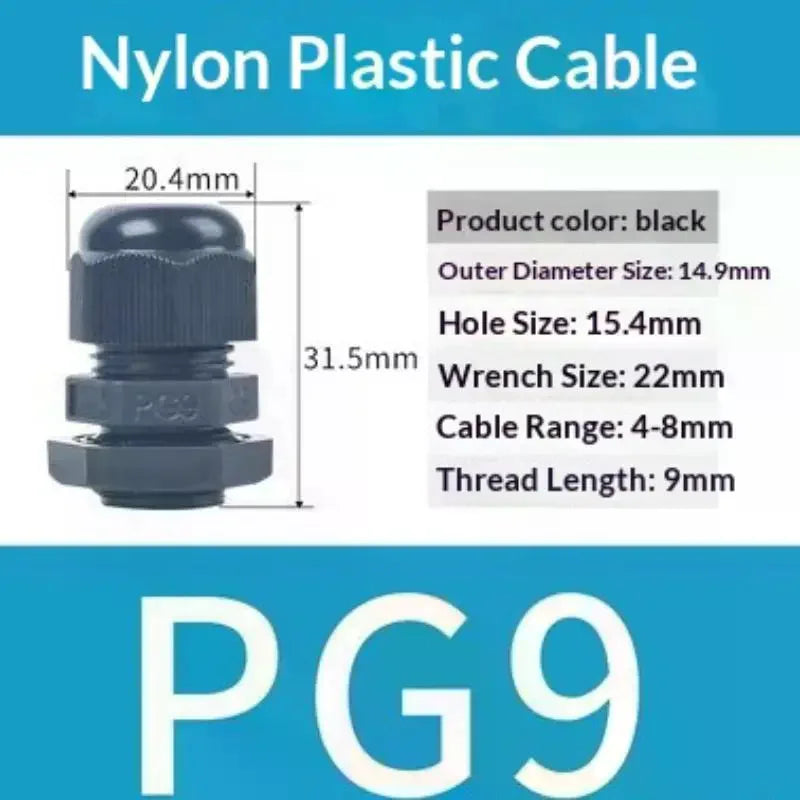 10Pcs IP68 Waterproof Cable Gland PG7 PG9 Nylon Connector Cable Gland Connector Richie's