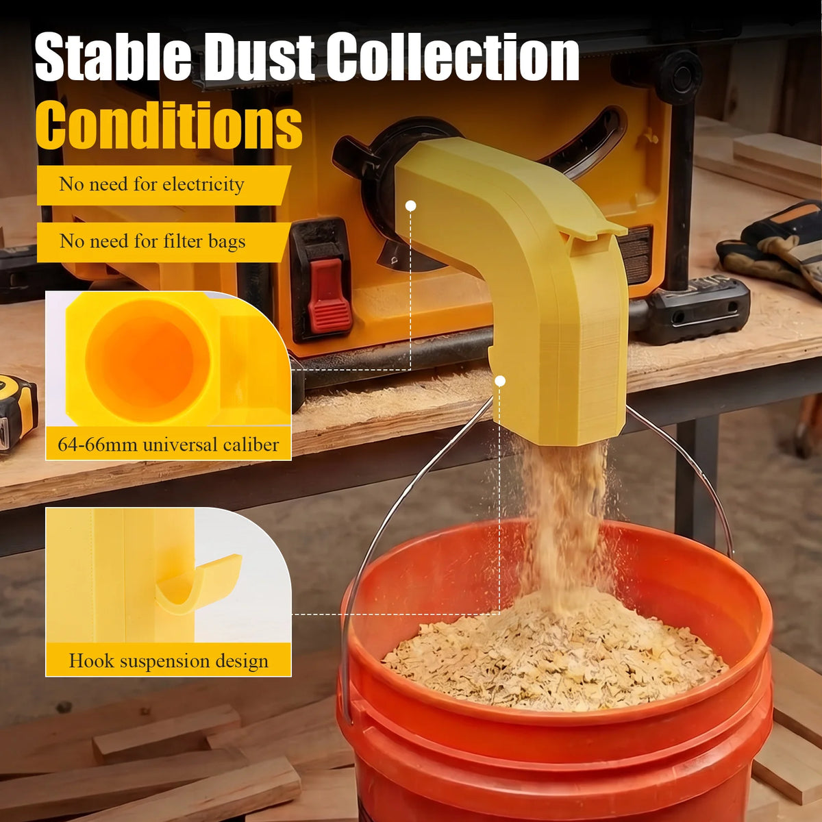 Table Saw Dust Collector Snap-On Adapter with Dual Hooks Dust Collection Adapter Richie's