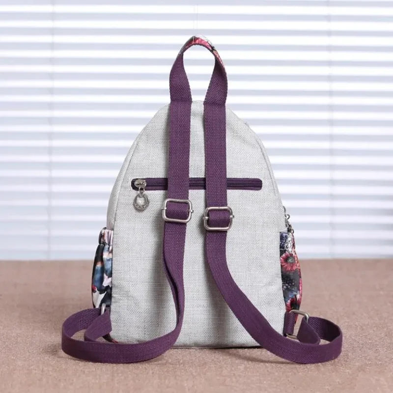 Ethnic Retro Linen Women's Backpack – Floral Applique Rucksack Women's Backpack Richie's