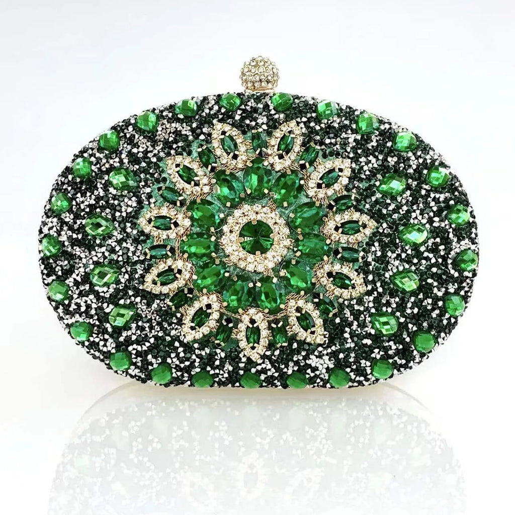 Flower Rhinestone Evening Clutch Bag with Chain – Prom & Wedding Evening Clutch Bag Richie's Green 20x5x15cm