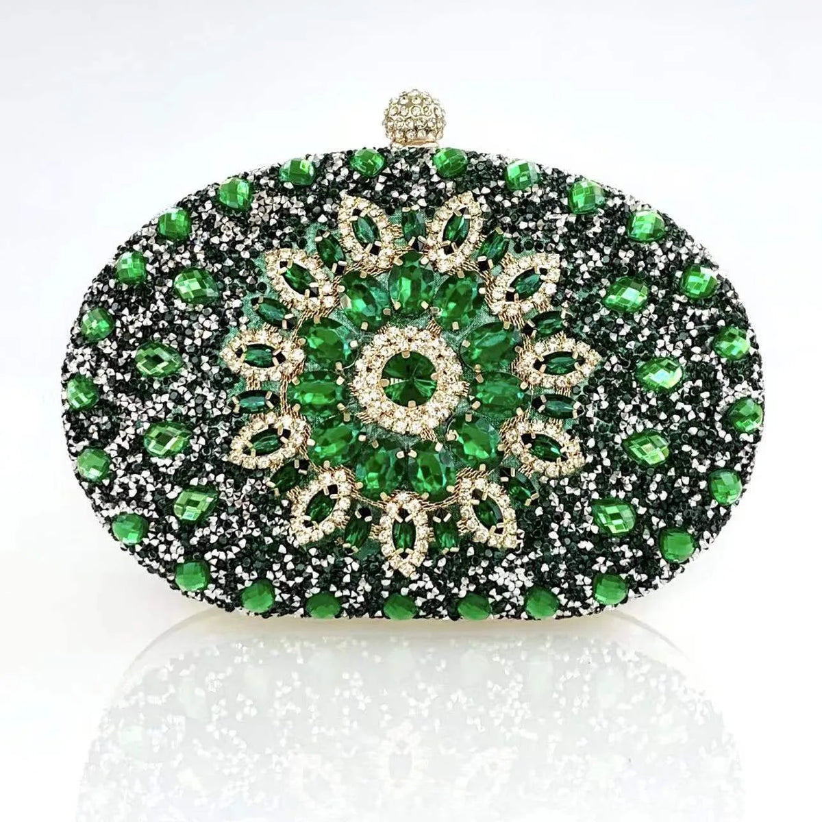 Flower Rhinestone Evening Clutch Bag with Chain – Prom & Wedding Evening Clutch Bag Richie's Green 20x5x15cm