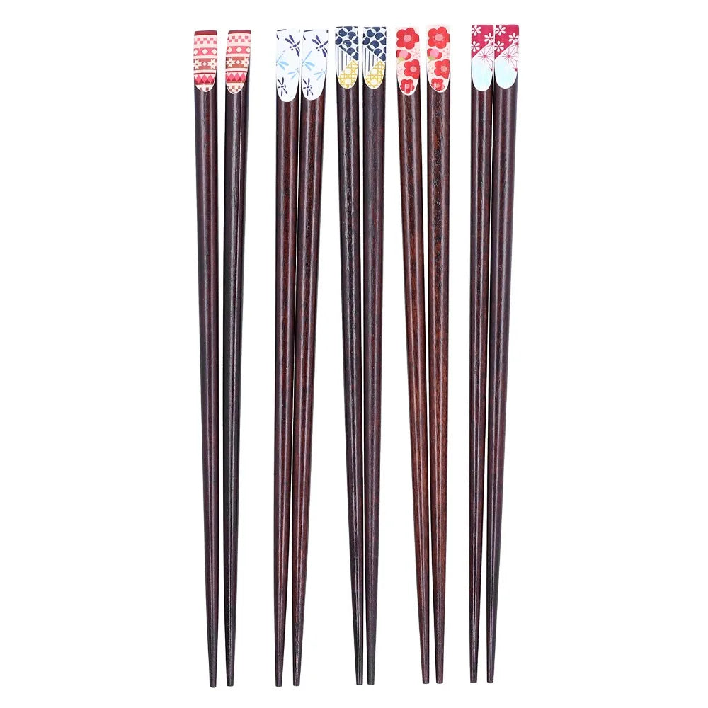 Wood Printed Chopsticks Set – 5 Pairs, Japanese Style Gift Wooden Chopsticks Set Richie's