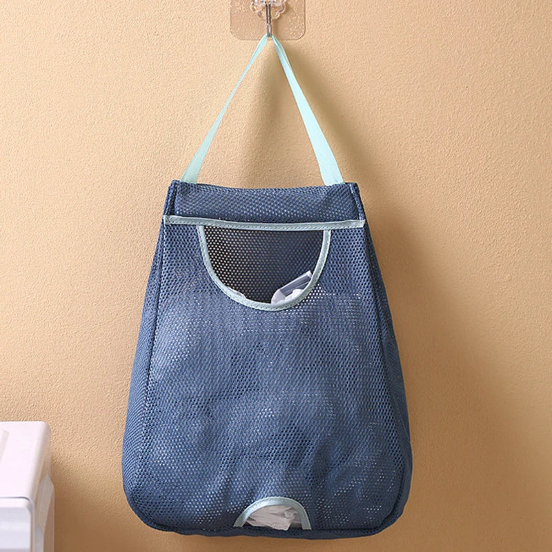 Wall-Hanging Washable Mesh Plastic Bag Holder & Dispenser Kitchen Bag Organizer Richie's blue