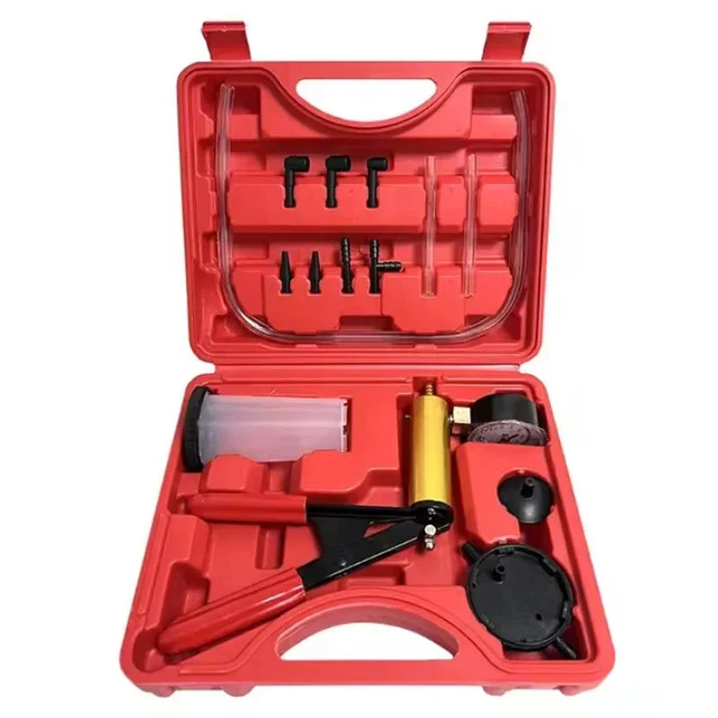 Vacuum Gauge Pistol Pump & Brake Fluid Bleeder Kit | Aluminum Brake Bleeder Pump Kit Richie's Red