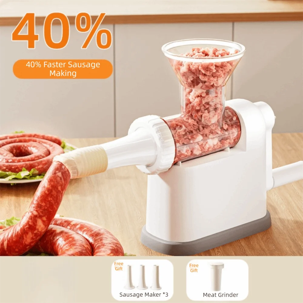 Manual Sausage Stuffer Machine – Large Capacity, 3 Nozzles Sausage Stuffer Machine Richie's White