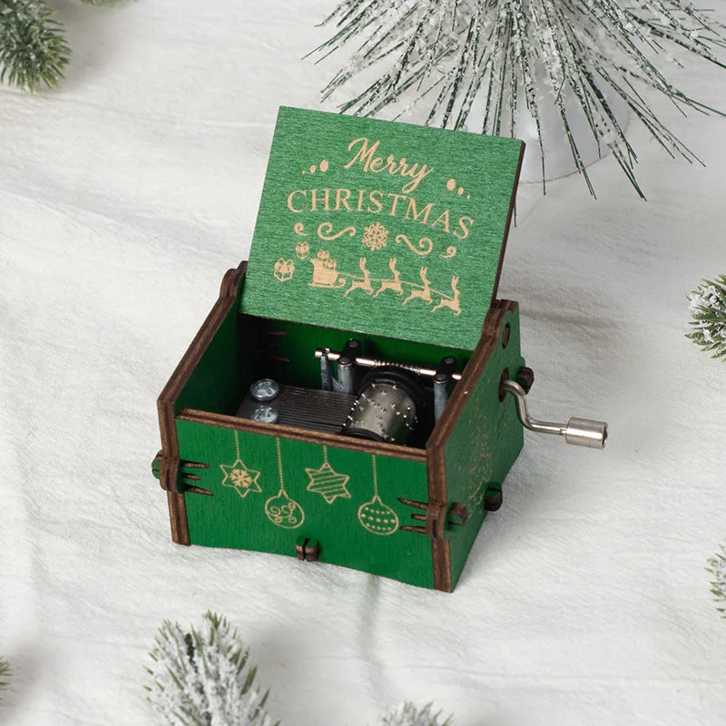 Wooden Hand Crank Music Box – Christmas Theme Holiday Gift Music Box Richie's 02
