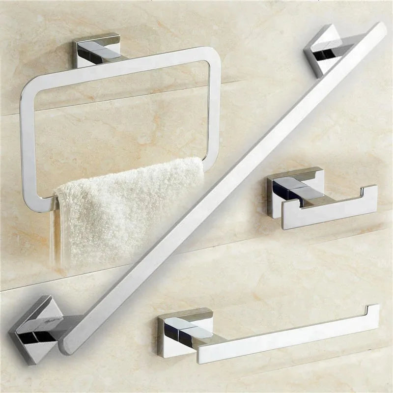 Gold Plated Brass Bathroom Hardware Set – 4 Pcs Towel Bar & Accessories Bathroom Hardware Set Richie's Chrome
