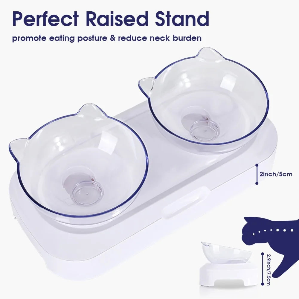 Tilted Elevated Cat Double Bowl – 15° Ergonomic Non-Slip Set Elevated Cat Bowl Richie's