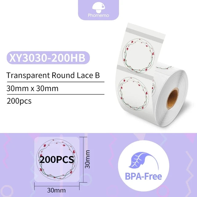 Phomemo M110 M200 M221 Round Transparent Thermal Labels 1.57" Thermal Label Roll Richie's XY5050-140HB