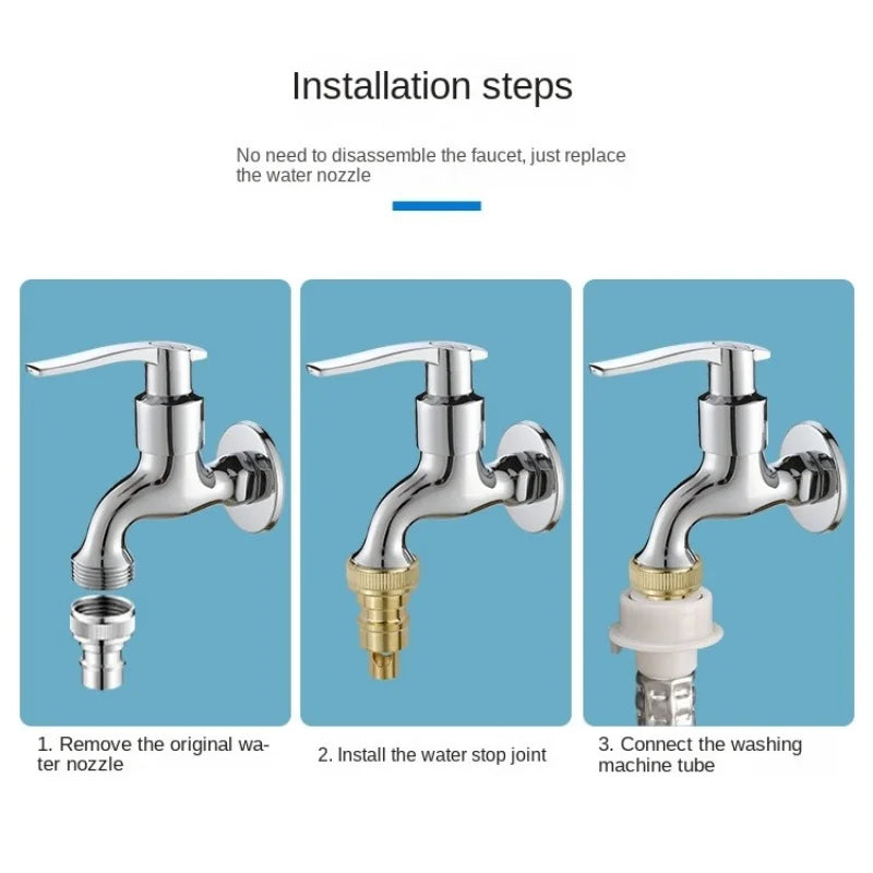 Universal 1/2" Brass Faucet Quick Connector Water Stop Adapter Faucet Adapter Richie's