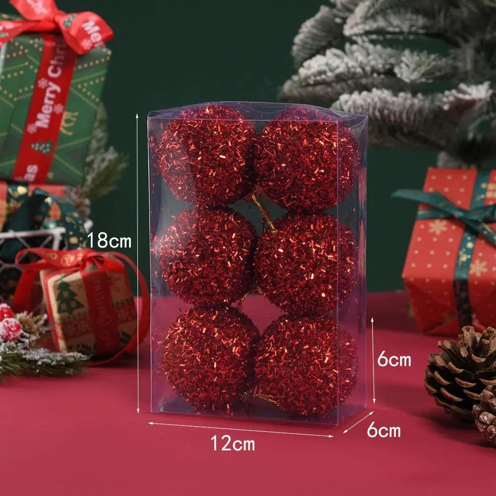 6-Pack 6cm Shiny Christmas Ball Ornaments – Red & Gold Glitter Christmas Tree Ornaments Richie's